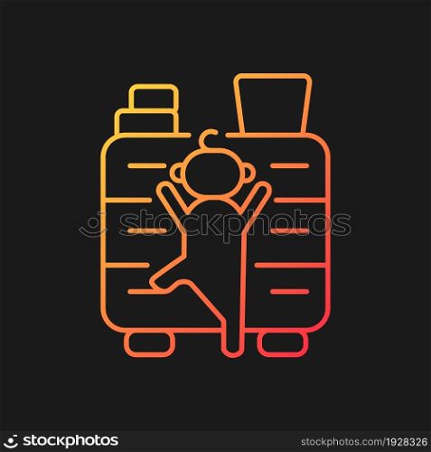 Child climbing on furniture gradient vector icon for dark theme. Child safety at home. Accident precaution. Thin line color symbol. Modern style pictogram. Vector isolated outline drawing. Child climbing on furniture gradient vector icon for dark theme