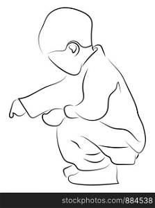 Child crouching, illustration, vector on white background.