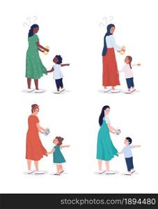 Child demands attention semi flat color vector character set. Full body people on white. Family members isolated modern cartoon style illustration for graphic design and animation pack. Child demands attention semi flat color vector character set