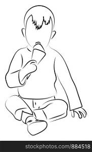 Child eating ice cream sketch, illustration, vector on white background.