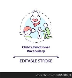 Child emotional vocabulary concept icon. Foster emotional regulation in children abstract idea thin line illustration. Isolated outline drawing. Editable stroke. Arial, Myriad Pro-Bold fonts used. Child emotional vocabulary concept icon