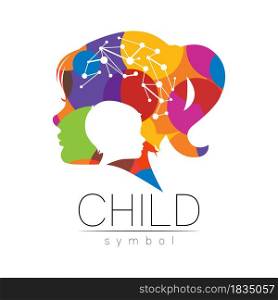 Child Girl Vector Color Logo of Grow Up Kids Silhouette profile human head. Concept logo for people, children, autism, kids, therapy, clinic, education. Child Girl Vector Color Logo of Grow Up Kids Silhouette profile human head. Concept logo for people, children, autism, kids, therapy, clinic, education.