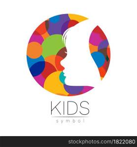 Child Girl Vector logotype in RainbowColor Circle. Silhouette profile human head. Concept logo for people, children, autism, kids, therapy, clinic, education. Template symbol design.. Child Girl Vector logotype in RainbowColor Circle. Silhouette profile human head. Concept logo for people, children, autism, kids, therapy, clinic, education. Template symbol design
