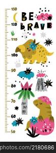 Child growth ruler. Cute dino height chart. Vector illustration. Child growth ruler. Cute dino height chart