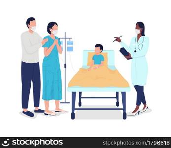 Child hospitalization semi flat color vector characters. Full body people on white. Medical procedures in hospital isolated modern cartoon style illustration for graphic design and animation. Child hospitalization semi flat color vector characters