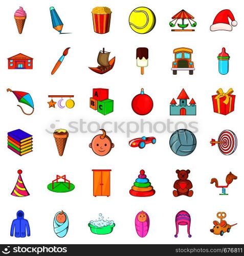 Child icons set. Cartoon style of 36 child vector icons for web isolated on white background. Child icons set, cartoon style