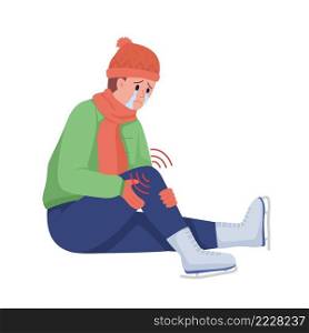 Child injured from falling semi flat color vector character. Sitting figure. Full body person on white. Winter trauma isolated modern cartoon style illustration for graphic design and animation. Child injured from falling semi flat color vector character