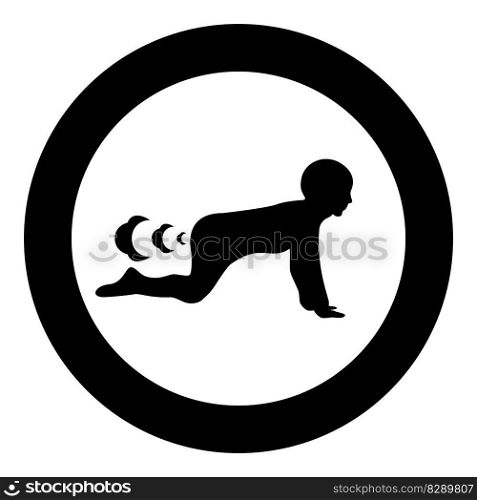 Child kid farts break wind farting bloating gas cloud stench bad smell flatulency icon in circle round black color vector illustration image solid outline style simple. Child kid farts break wind farting bloating gas cloud stench bad smell flatulency icon in circle round black color vector illustration image solid outline style