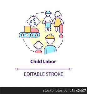 Child labour concept icon. Poverty and lack of education. Cause of overpopulation abstract idea thin line illustration. Isolated outline drawing. Editable stroke. Arial, Myriad Pro-Bold fonts used. Child labour concept icon