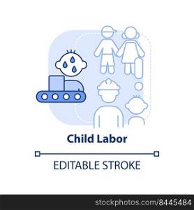 Child labour light blue concept icon. Poverty. Cause of overpopulation abstract idea thin line illustration. Isolated outline drawing. Editable stroke. Arial, Myriad Pro-Bold fonts used. Child labour light blue concept icon