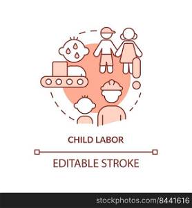 Child labour terracotta concept icon. Lack of education. Cause of overpopulation abstract idea thin line illustration. Isolated outline drawing. Editable stroke. Arial, Myriad Pro-Bold fonts used. Child labour terracotta concept icon