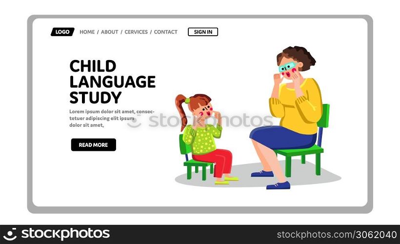 Child Language Study Teacher And Pupil Vector. Child Language Study Exercise Woman Teach Little Girl In Classroom. Characters Individual Primary Education And Studying Web Flat Cartoon Illustration. Child Language Study Teacher And Pupil Vector