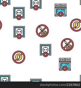 Child Life Safety Vector Seamless Pattern Thin Line Illustration. Child Life Safety Vector Seamless Pattern