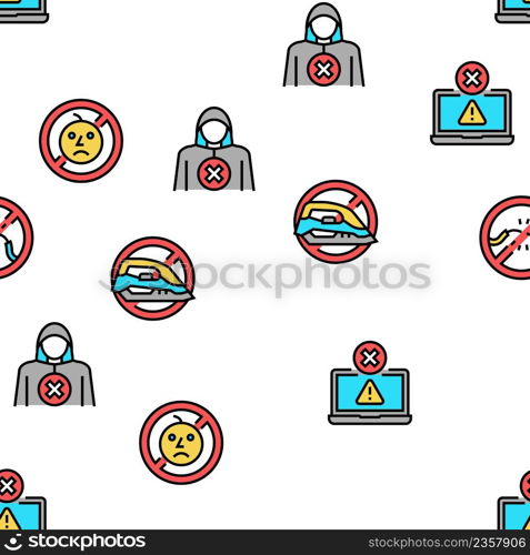 Child Life Safety Vector Seamless Pattern Thin Line Illustration. Child Life Safety Vector Seamless Pattern