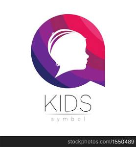 Child logotype in few violet circle colors, vector. Silhouette profile human head. Concept logo for people, children, autism, kids, therapy, clinic, education. Template symbol, modern design on white.. Child logotype in few violet circle colors, vector. Silhouette profile human head. Concept logo for people, children, autism, kids, therapy, clinic, education. Template symbol, modern design on white