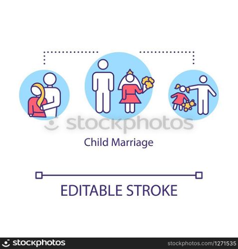 Child marriage concept icon. Patriarchy, male supremacy ideology. Forced marriage, children rights violation idea thin line illustration. Vector isolated outline RGB color drawing. Editable stroke