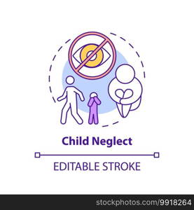 Child neglect concept icon. Kid mistreatment. Poverty problem. Parental negligence. Child safety idea thin line illustration. Vector isolated outline RGB color drawing. Editable stroke. Child neglect concept icon