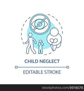 Child neglect turquoise concept icon. Kid mistreatment. Poverty problem. Parental negligence. Child safety idea thin line illustration. Vector isolated outline RGB color drawing. Editable stroke. Child neglect turquoise concept icon