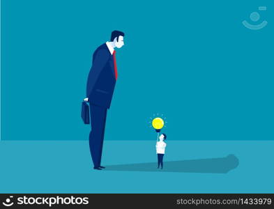 child offer project idea to adult about to success vector illustrator