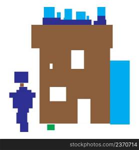 child painted house. Pixel art. Sketch poster. Line graphics. Vector illustration. stock image. 