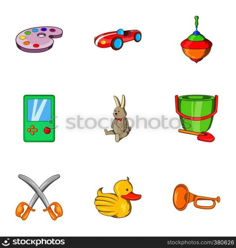 Child play icons set. Cartoon illustration of 9 child play vector icons for web. Child play icons set, cartoon style