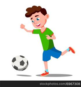Child Playing Soccer On The Field Vector Isolated Illustration. Child Playing Soccer On The Field Vector. Isolated Illustration