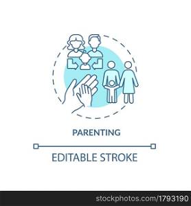 Child rearing concept icon. Togetherness. Family life. Childbearing. Kid care and protection. Parenting abstract idea thin line illustration. Vector isolated outline color drawing. Editable stroke. Child rearing concept icon