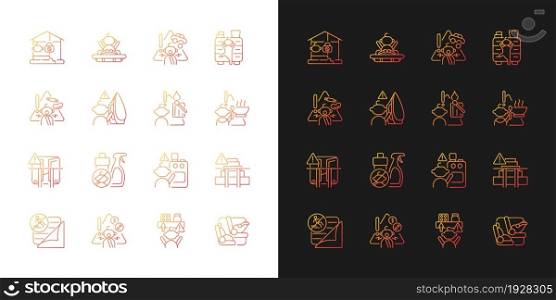 Child safety gradient icons set for dark and light mode. Injuries and poisoning prevention. Thin line contour symbols bundle. Isolated vector outline illustrations collection on black and white. Child safety gradient icons set for dark and light mode