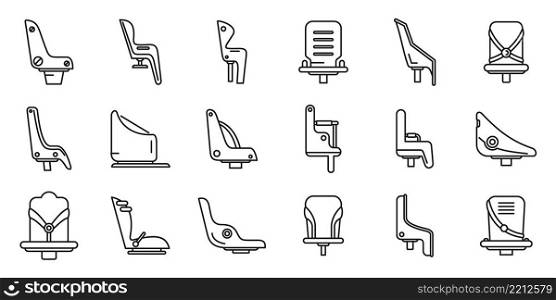 Child seat bike icons set outline vector. Adult bicycle. Biking activity. Child seat bike icons set outline vector. Adult bicycle