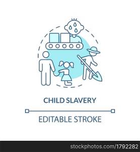 Child slavery blue concept icon. Children forced to work abstract idea thin line illustration. Illegal enslavement of kids. Children abuse. Vector isolated outline color drawing. Editable stroke. Child slavery blue concept icon