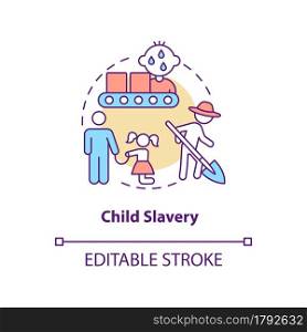 Child slavery concept icon. Kids labour exploitation abstract idea thin line illustration. Children are victims of enslavement. Vector isolated outline color drawing. Editable stroke. Child slavery concept icon