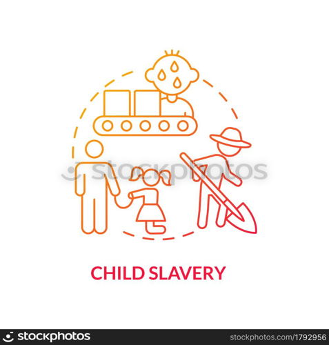 Child slavery red concept icon. Child hard labour abstract idea thin line illustration. Kids abducted and sold into slavery. Deprivation of childhood. Vector isolated outline color drawing. Child slavery red concept icon