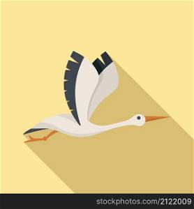 Child stork icon flat vector. Fly bird. Cute stork. Child stork icon flat vector. Fly bird