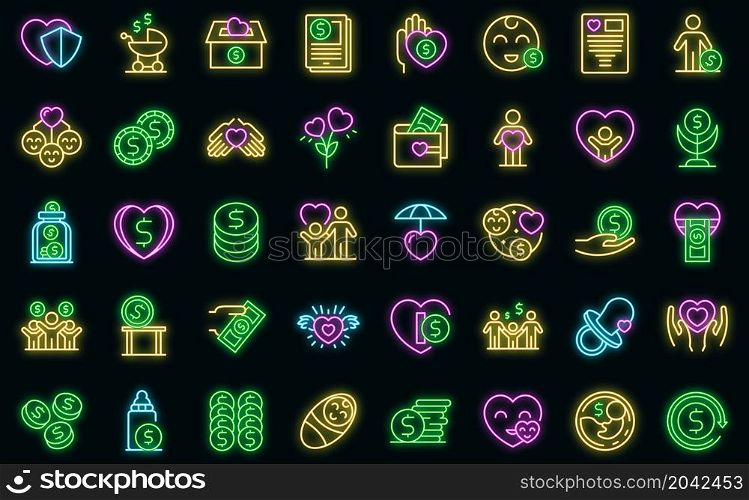 Child support icons set outline vector. Family childcare. Adoption child protect. Child support icons set vector neon