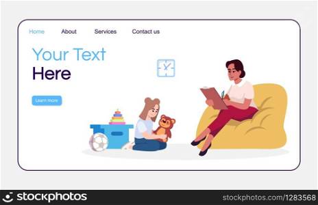 Child therapy session landing page vector template. Behavioral psychology. Psychology consultation website interface idea with flat illustrations. Homepage layout. Web banner, webpage cartoon concept