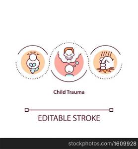 Child trauma concept icon. Emotional abuse from parents. Violence towards kids. Child safety idea thin line illustration. Vector isolated outline RGB color drawing. Editable stroke. Child trauma concept icon
