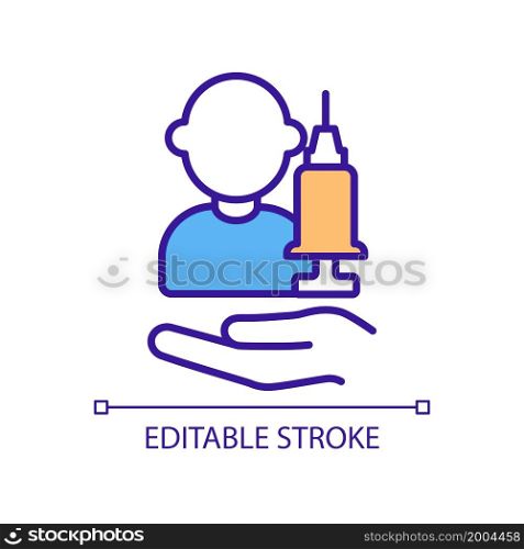 Child vaccinations RGB color icon. Adolescent immunization. Supporting child immune system. Vaccination considerations. Isolated vector illustration. Simple filled line drawing. Editable stroke. Child vaccinations RGB color icon