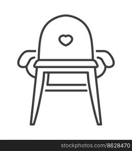 Childcare products, isolated feeding chair with seat and table for toddlers and small child. Furniture for parents, childhood and parenthood items for comfort. Vector in flat style, minimalist icon. Feeding chair for children, childcare products