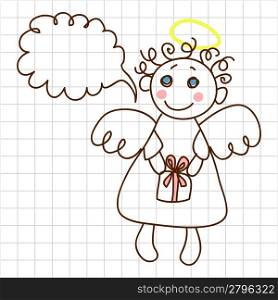 Childe drawing greeting card with cute angel