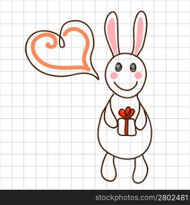 Childe drawing greeting card with cute bunny