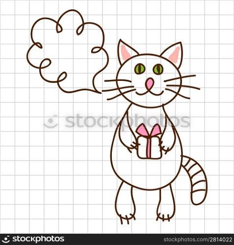 Childe drawing greeting card with cute cat