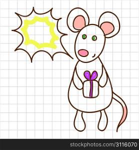 Childe drawing greeting card with cute mouse
