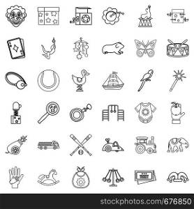 Childhood icons set. Outline style of 36 childhood vector icons for web isolated on white background. Childhood icons set, outline style