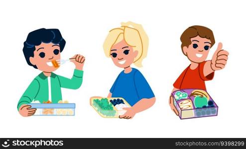 childhood kid eating healthy lunch  vector.  child home, breakfast nutrition, table little childhood kid eating healthy lunch character. people flat cartoon illustration. childhood kid eating healthy lunch vector
