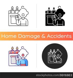 Childhood trauma icon. House safety. Adult supervision. Child-resistant safety. Home accident prevention for children. Linear black and RGB color styles. Isolated vector illustrations. Childhood trauma icon