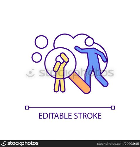 Childhood traumatic experiences RGB color icon. Physical abuse. Experiencing domestic violence effects. Isolated vector illustration. Simple filled line drawing. Editable stroke. Arial font used. Childhood traumatic experiences RGB color icon