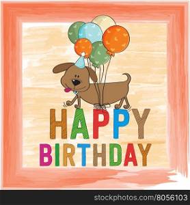 childish birthday card with funny dog, vector format