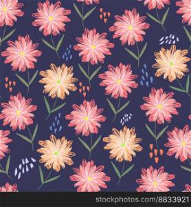 Childish pattern with orange and pink flowers vector image