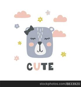 Childish poster with cute bear girl lettering vector image