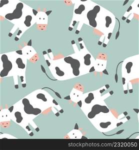 Childish seamless pattern with cows. Can be used for textile, nursery, wallpaper.